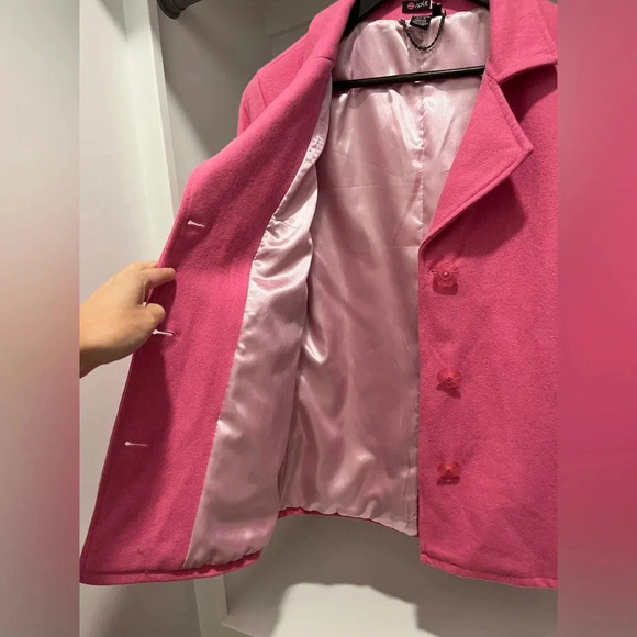 Split Wool Blend Pink Pea Coat Size S Barbie Elle Woods Jacket Blazer - Picture 4 of 13